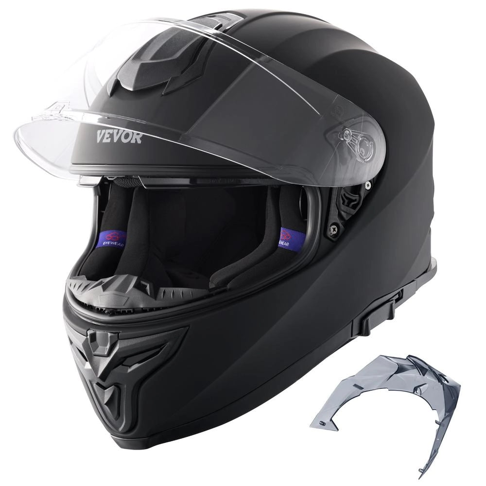 Casco da Moto Integrale WLT-169 in ABS Nero con Slot Bluetooth e Doppia Lente, Casco Motocross Resistente Taglia M 57-58 cm
