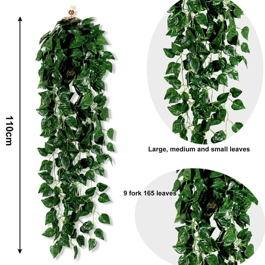 Edera artificiale, confezione da 3 pezzi, 100 cm di lunghezza, colore verde, ideale per la decorazione delle pareti