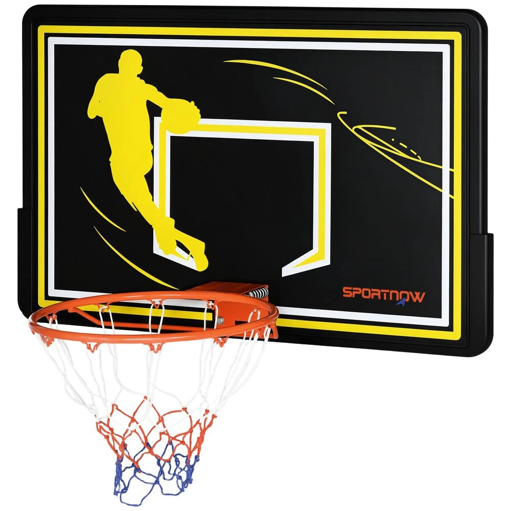 SPORTNOW Canestro da Basket da Parete da Esterno con Tabellone Robusto Telaio in Acciaio e Rete 110 x 90 x 70 cm Nero