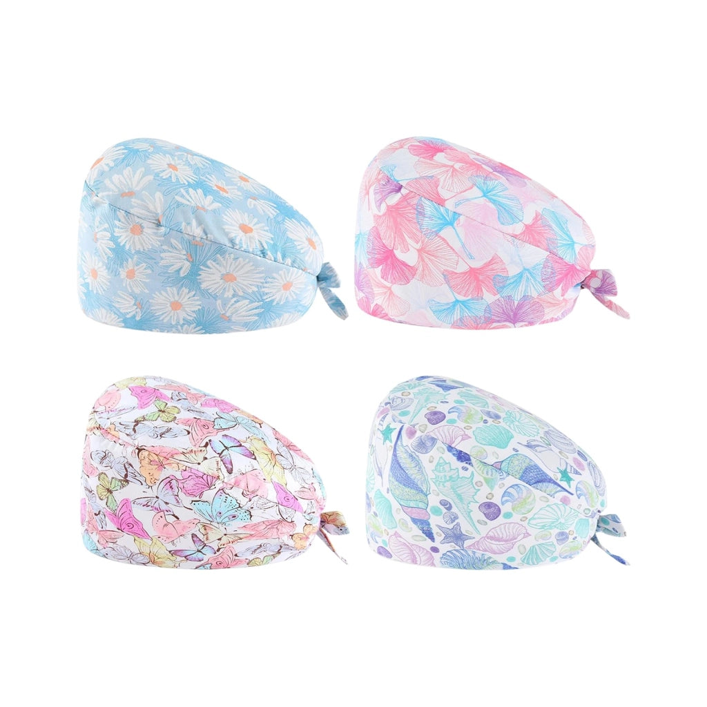 Confezione da 4 cappelli chirurgici in cotone con bottoni e fascia assorbente