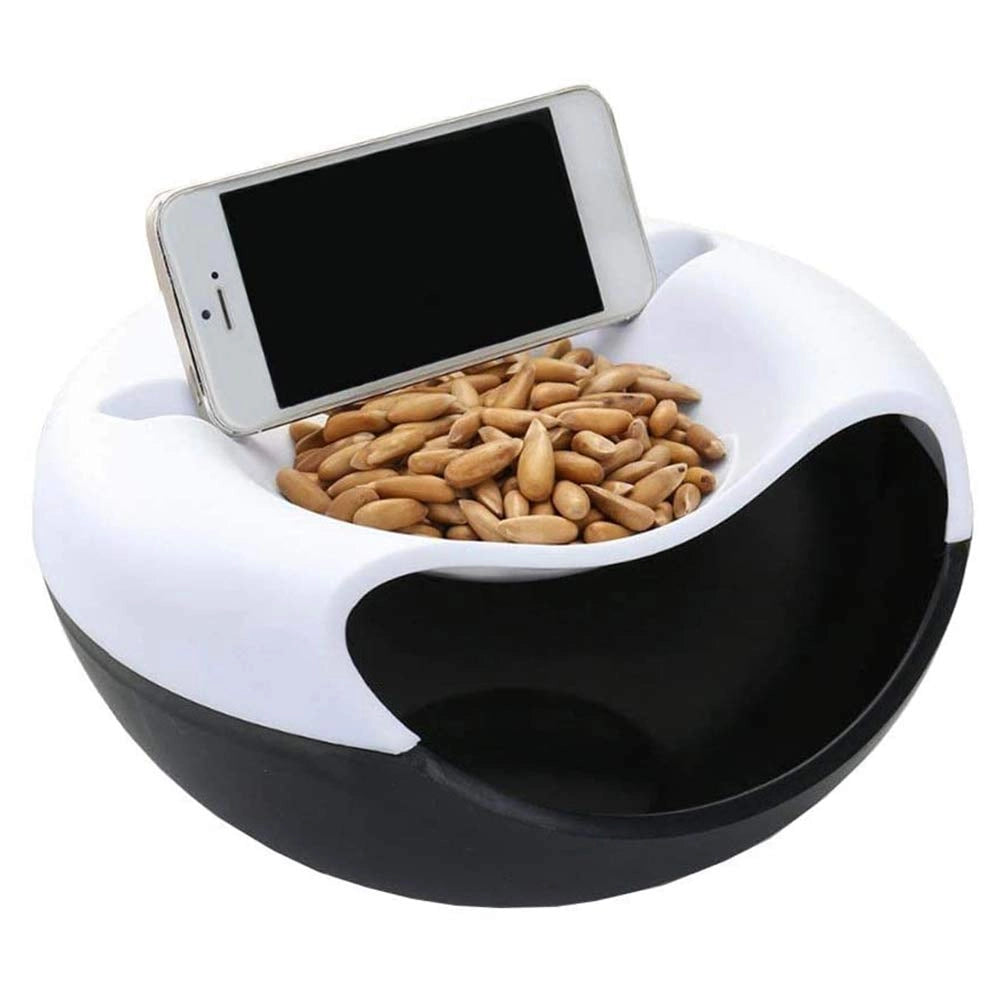 Contenitore per snack, a due scomparti, con supporto per telefono, 20x11 cm, in PP