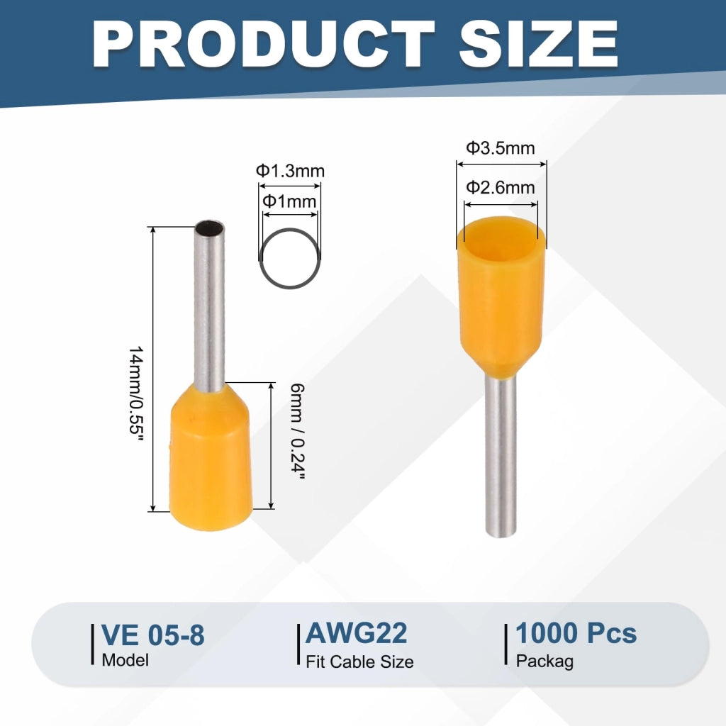 Guaine a crimpare AWG22, confezione da 05-8, 1000 pezzi, arancioni, isolate