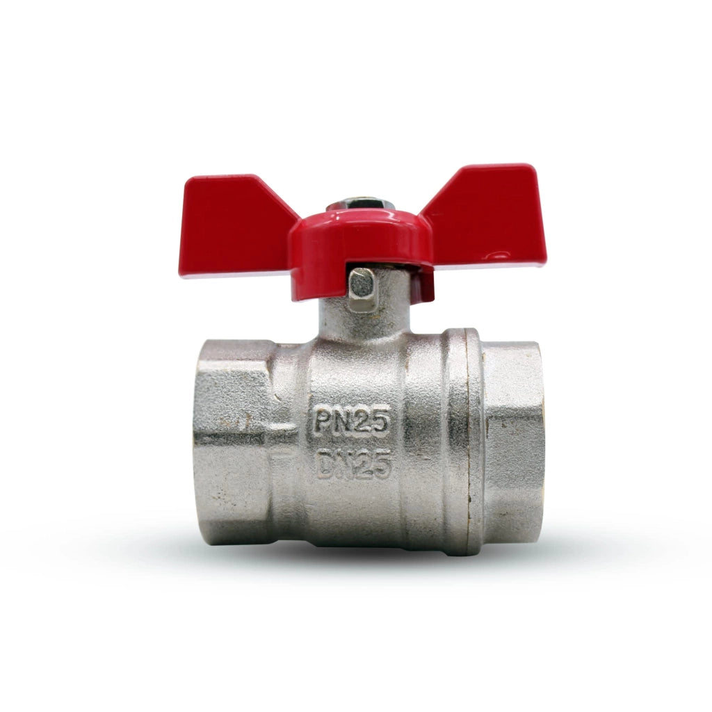 Valvola a sfera 1/2", raccordo a baionetta, pressione nominale PN-25, ottone, con maniglia a forma di ala
