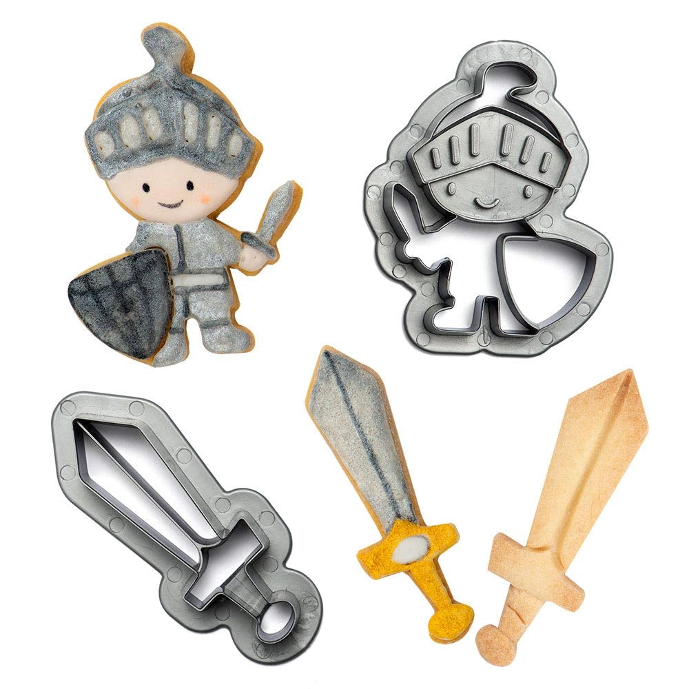 Set di formine per biscotti a forma di cavaliere, 2 pezzi, in plastica, dimensioni 6,5x8,5x2,2 cm