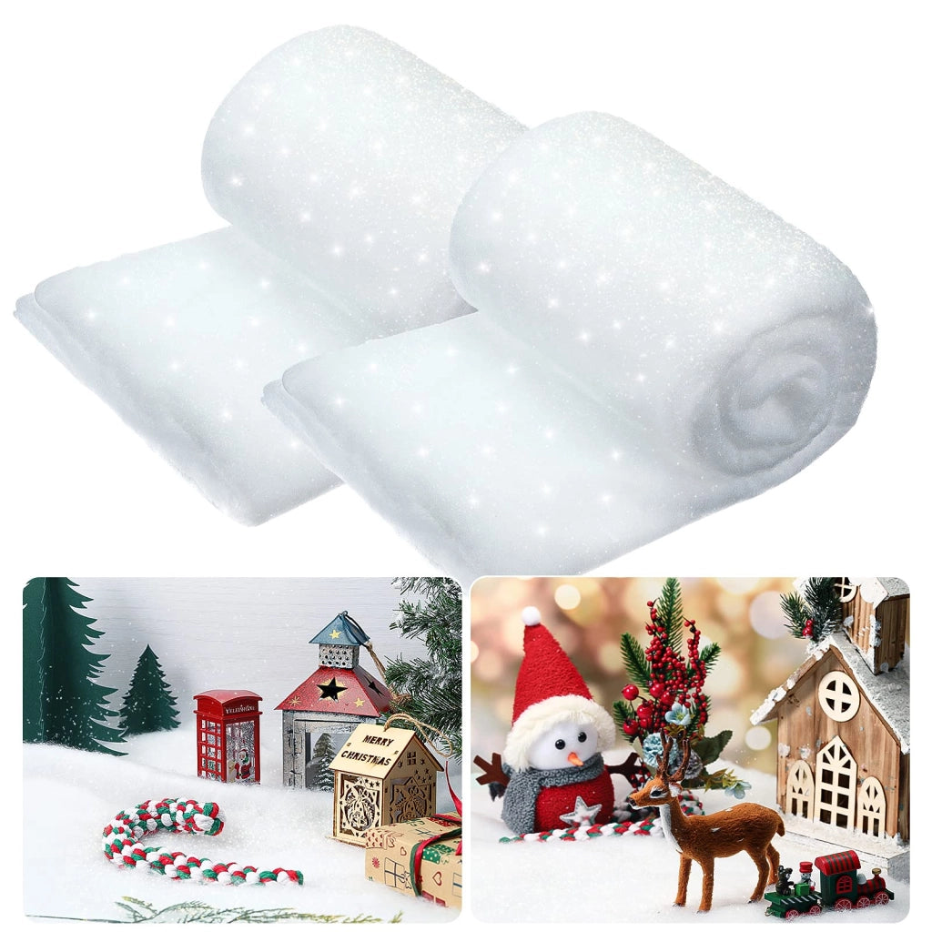 Set di rivestimenti effetto neve artificiale, scintillante, 2 pezzi, dimensioni 0,4 x 3 metri