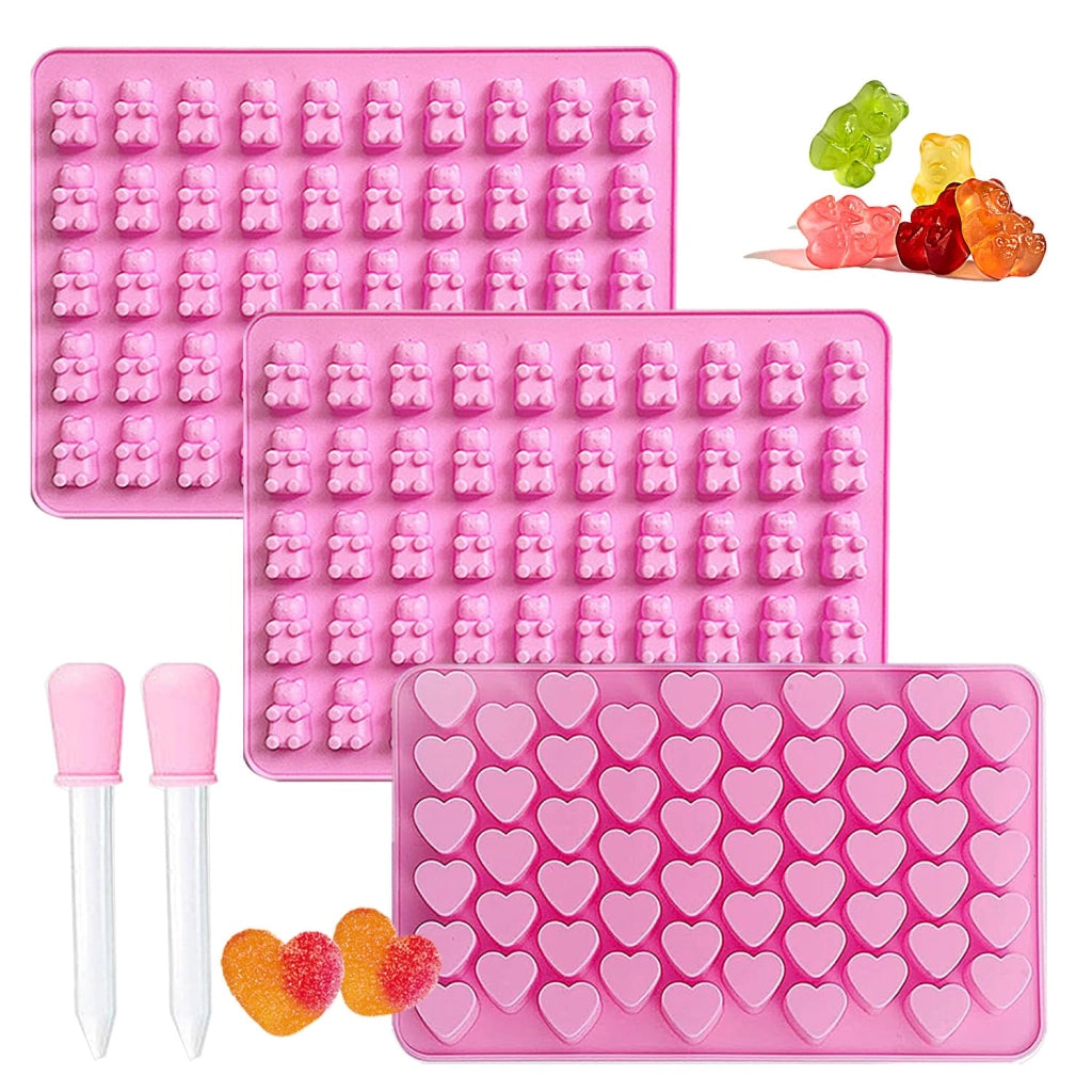 Stampo in silicone a forma di orsetti gommosi, set da 3 pezzi con pipette, forma a cuore, senza BPA