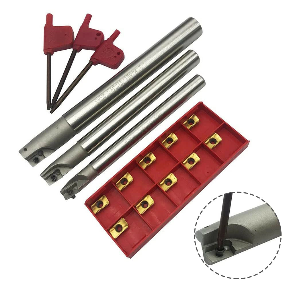 Set portautensili per tornitura indicizzabili CNC 300R C10-10-130-1T + C12-12-130-1T + C16-16-150-2T con 10 inserti in metallo duro APMT1135PDER