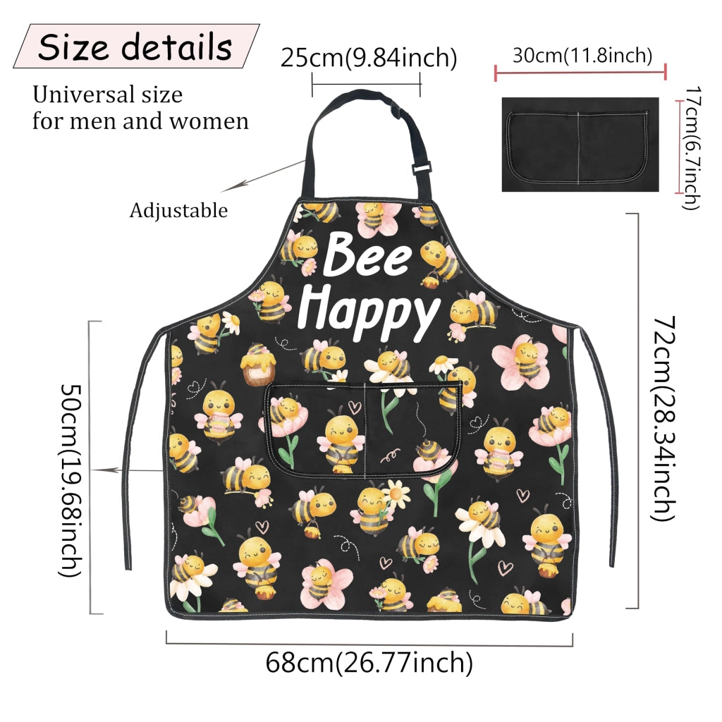 Grembiule con motivo di api, impermeabile, dimensioni 72x68 cm, con tasche