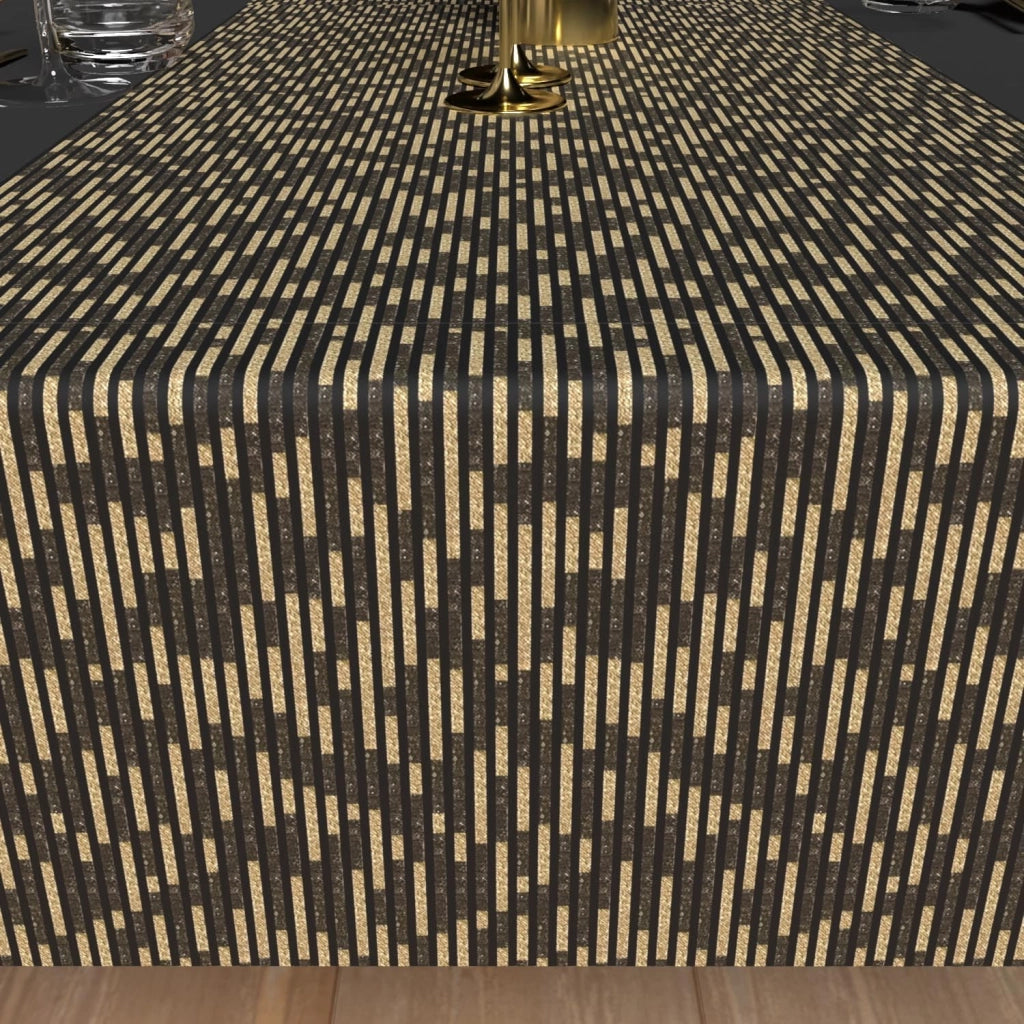 Tovaglia decorativa, stampata con motivi festivi, 40 x 180 cm, colore oro e nero