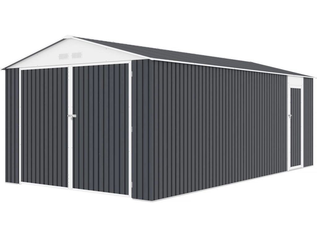 Garage in metallo "Houston" - 15,36 m² con grondaia e serbatoio per il recupero dell'acqua - Antracite