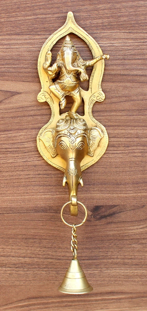 Portacolle in ottone con decorazione a forma di viso di elefante e campanello a forma di Ganesha, dimensioni 10x8x35 cm