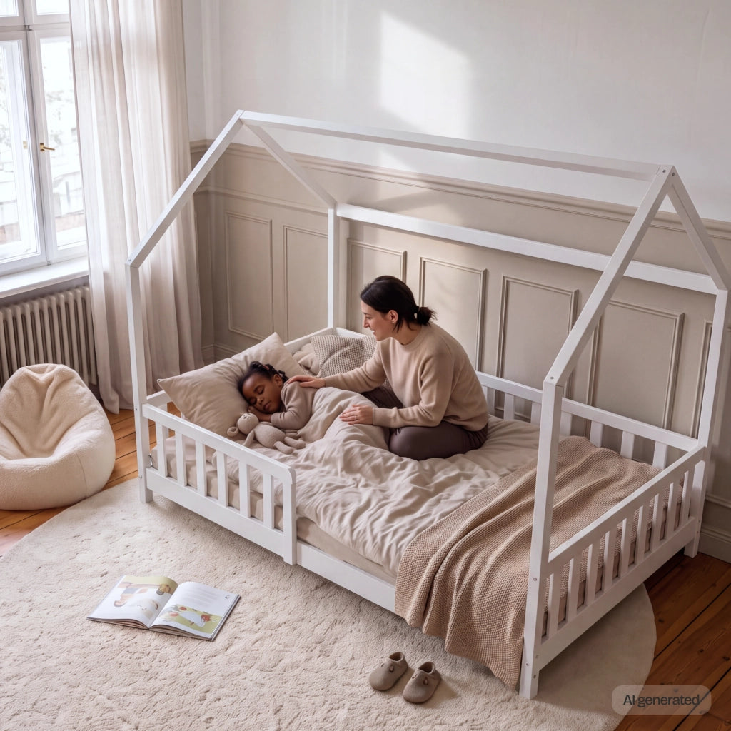 Letto Piazza e Mezza Hesel per Cameretta a Forma di Casetta 120 x 200 cm Bianco [en.casa]