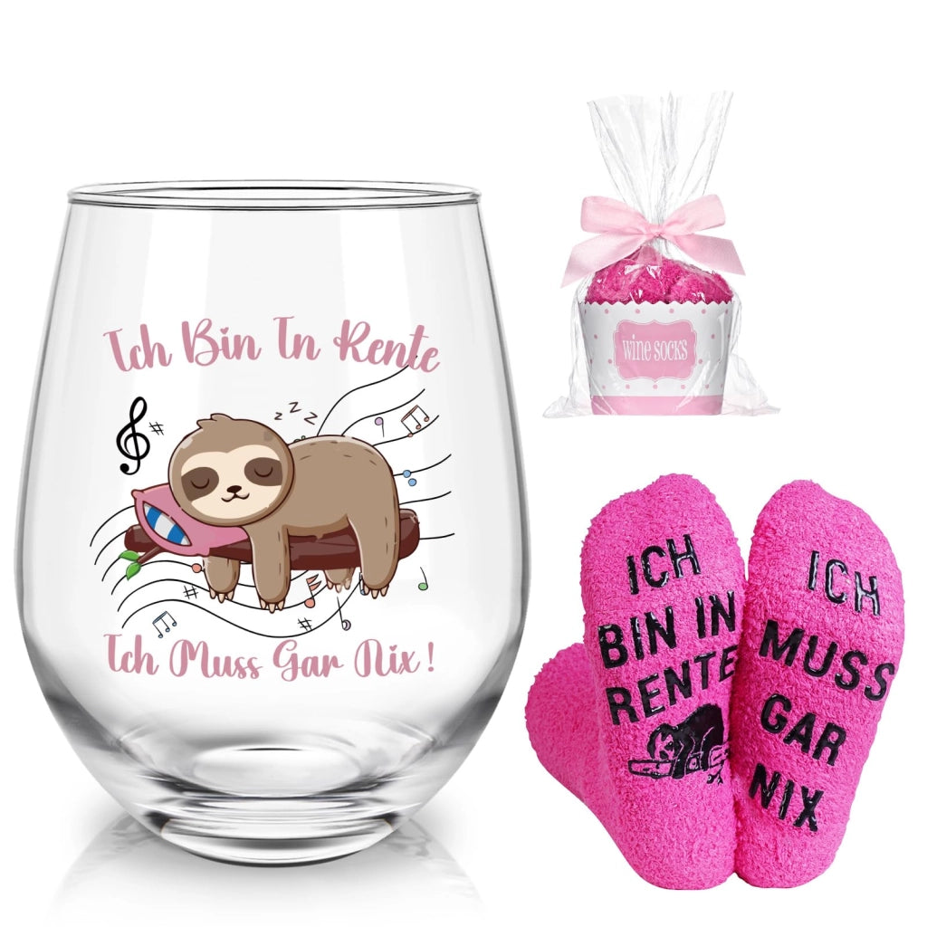 Bicchiere da vino con calzini, regalo per il pensionamento, capacità 520 ml, vetro, rosa