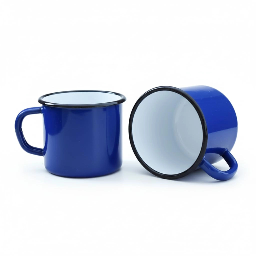 Set di 2 bicchieri in metallo smaltato, capacità 250 ml, colore blu