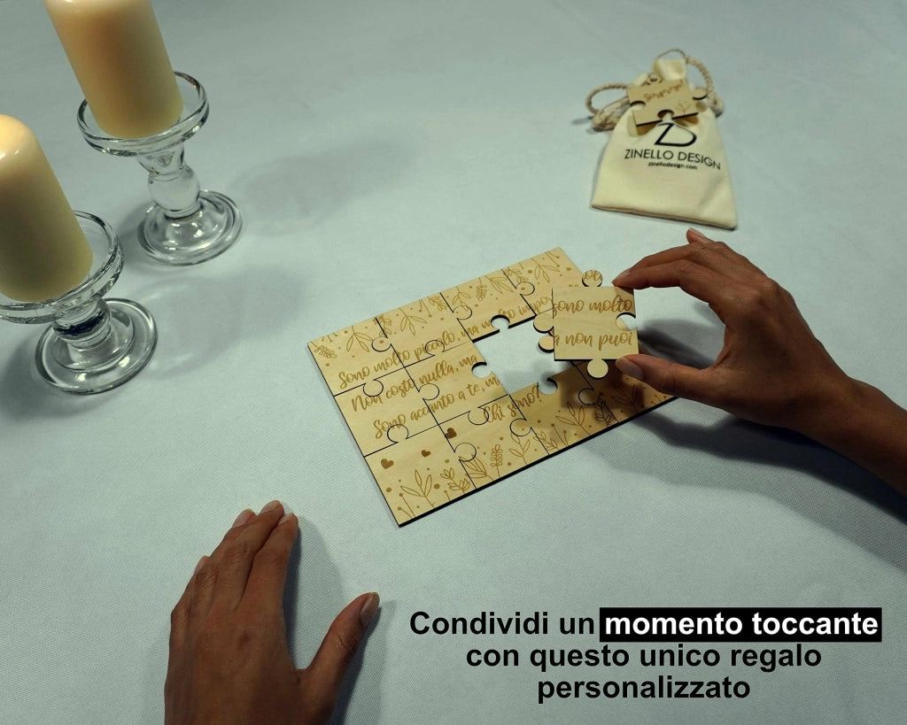Puzzle in legno per annunciare una gravidanza, lingua italiana, dimensioni 21x15 cm