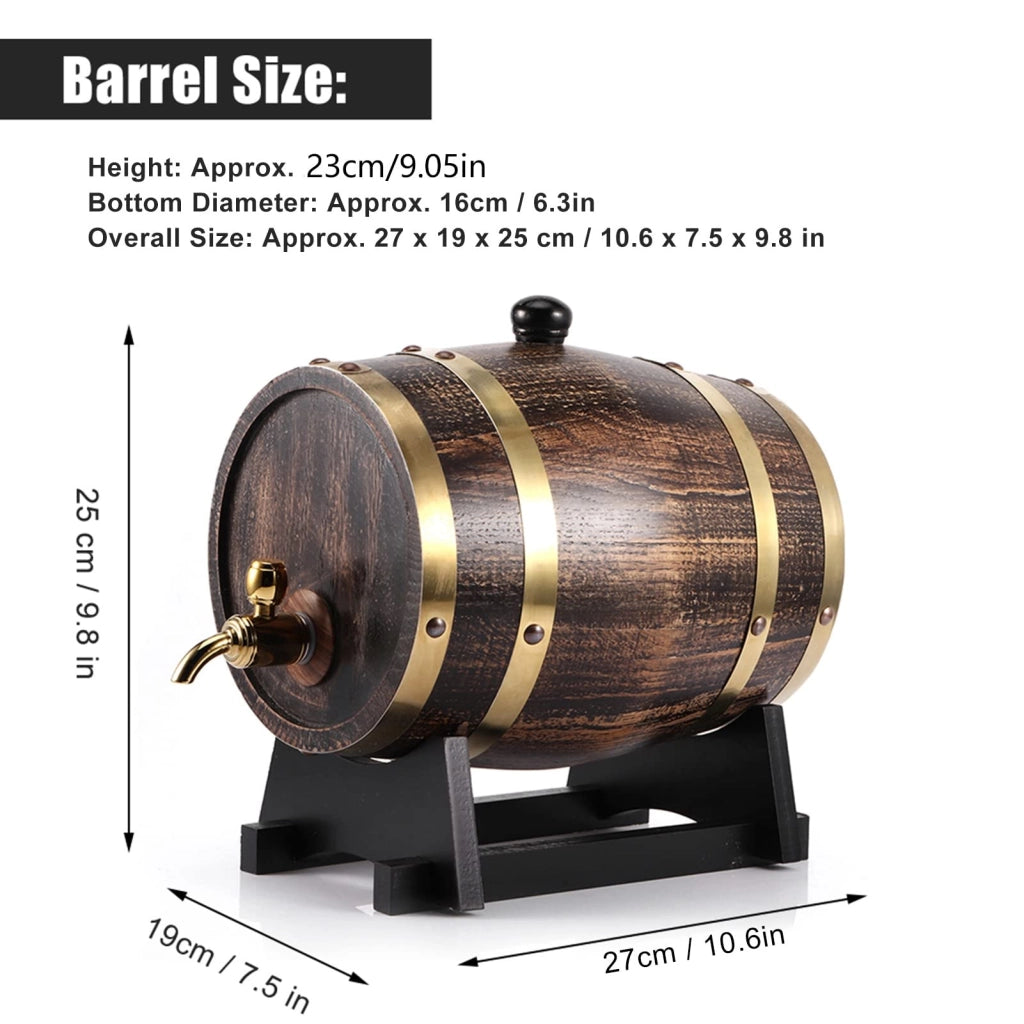 Barile di rovere da 3 litri, stile retrò, con rubinetto, ideale per whisky