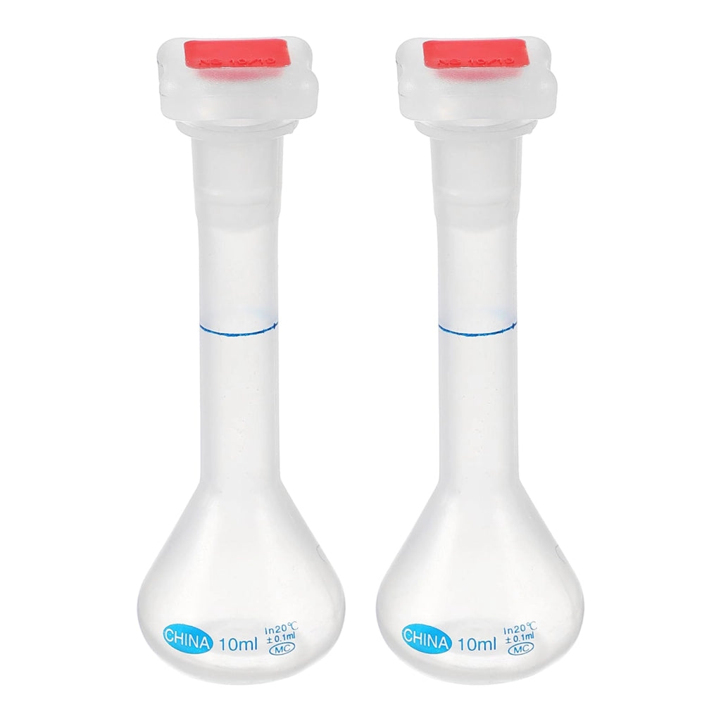 Set da 2 flaconi in polipropilene da 10 ml con graduazione e tappo rosso
