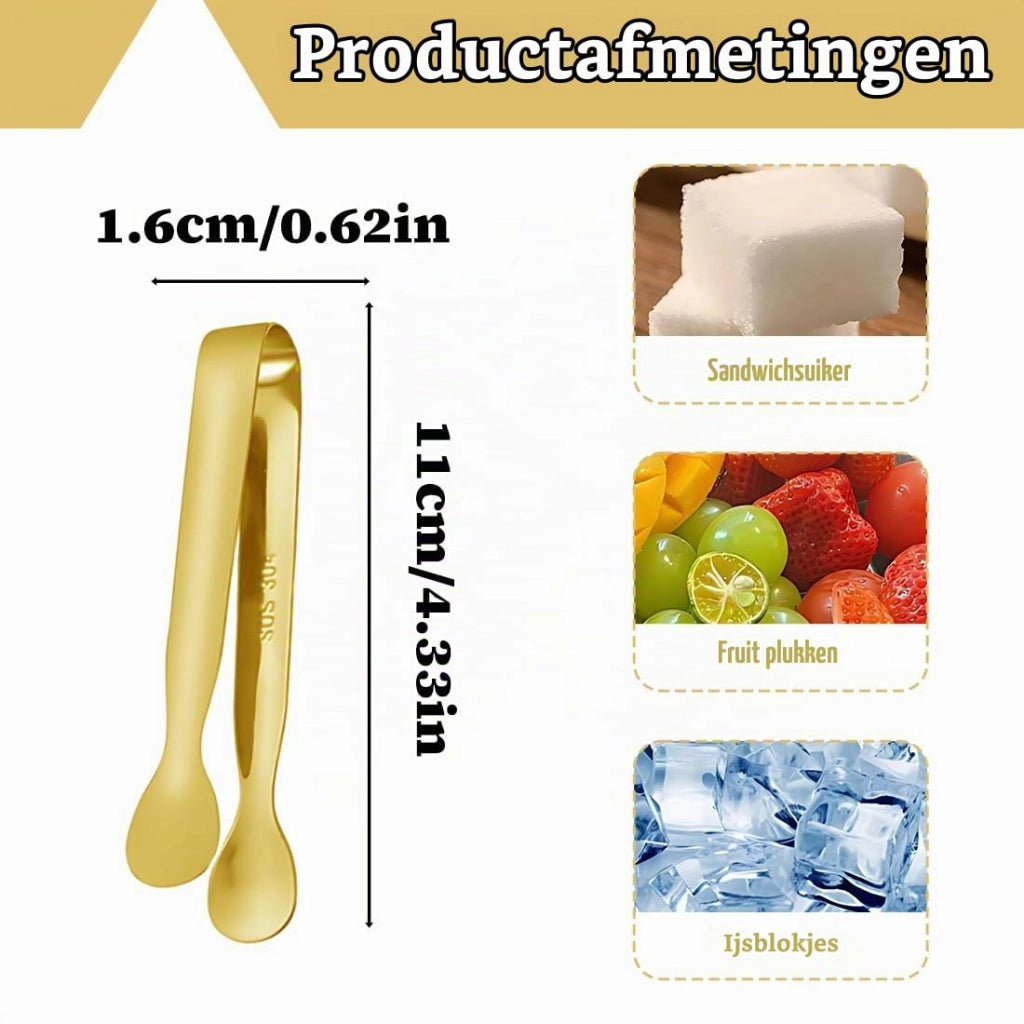Set di 3 pinze da portata in acciaio inossidabile, dorate, 11 cm, versatili