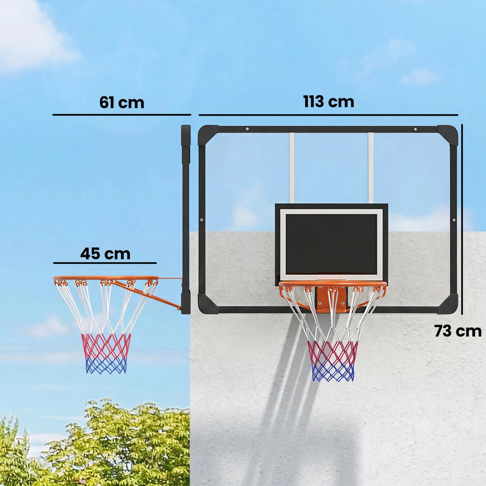 Canestro da Basket da Parete SPORTNOW per Esterno Robusto in Acciaio con Viti di Montaggio e Chiave Nero Trasparente Arancione
