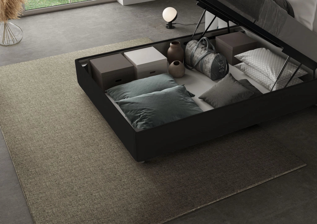 Letto Imbottito in Similpelle per una Piazza e Mezza 120x190 Con Rete e Contenitore Adele nero