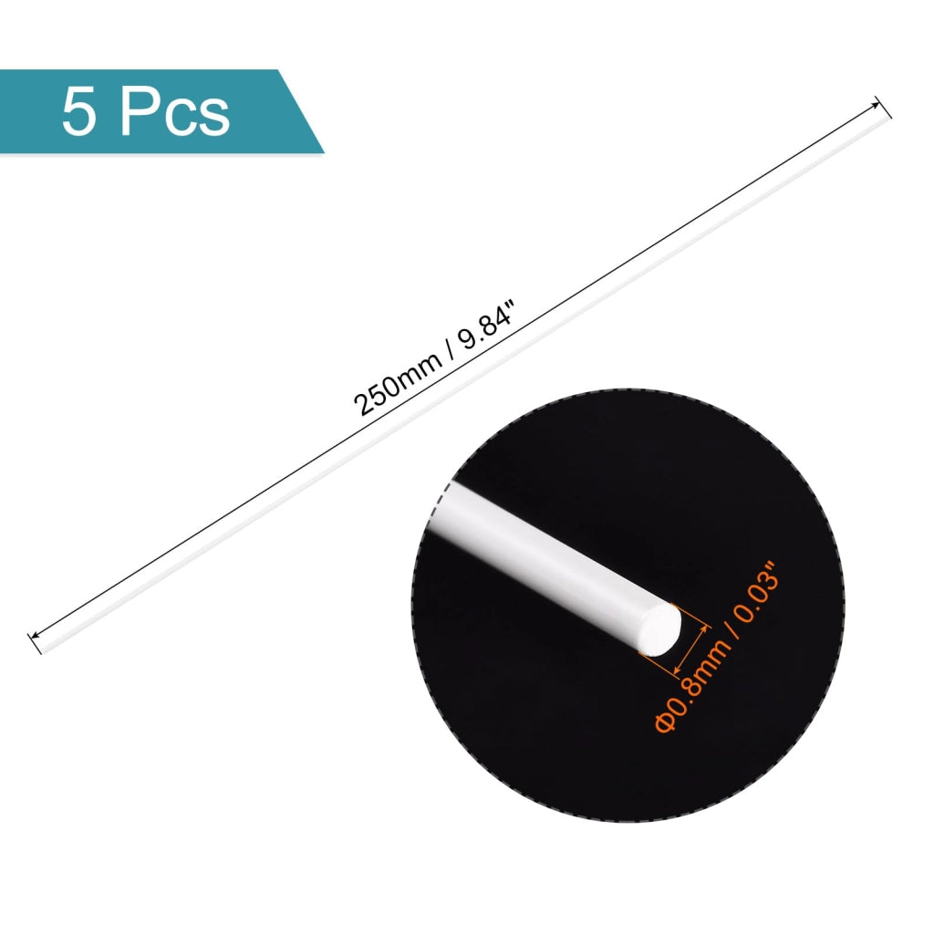 Barra in ABS, diametro 0,8 mm x lunghezza 250 mm, confezione da 5 pezzi, colore bianco, per modellismo