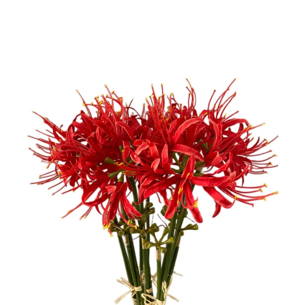 5 fiori artificiali a forma di ragno, altezza 69 cm, colore rosso, effetto "Real Touch", ideali per la decorazione