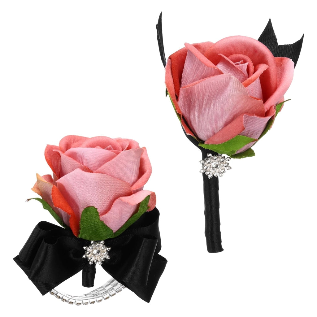 Corpetto a due pezzi con rose e boutonniere, colore nero