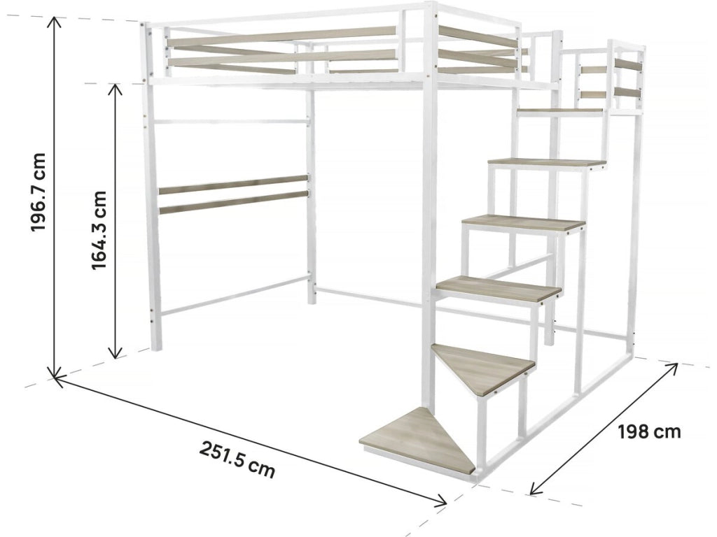 Letto a soppalco in metallo con scale "LENA" - 140 x 190 cm - Nero