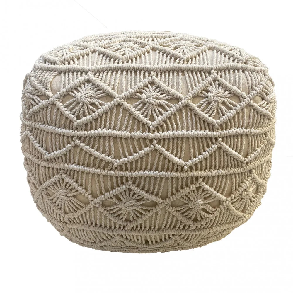Pouf da Giardino in Cotone Macramè Bianca Beige