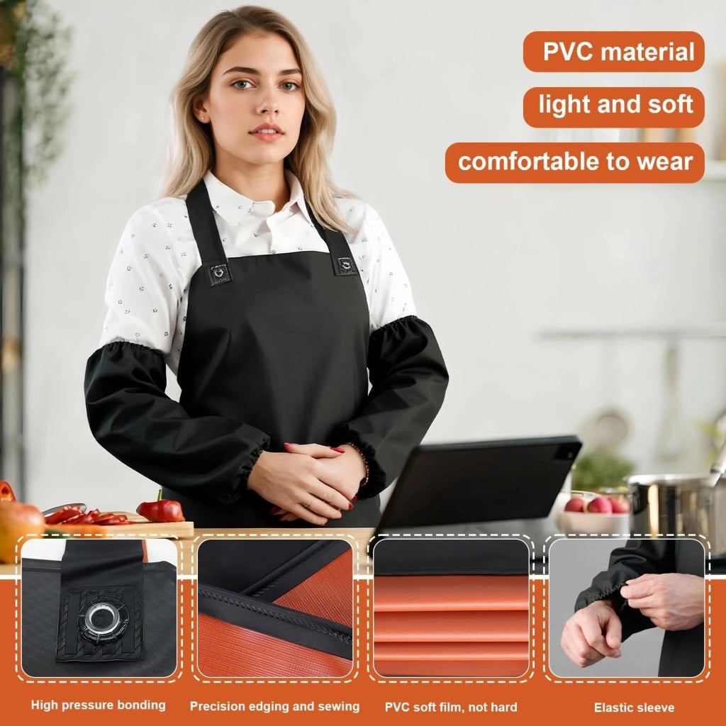 Grembiuli in PVC resistenti agli oli, con protezioni per le maniche, dimensioni 110x80 cm, colore nero