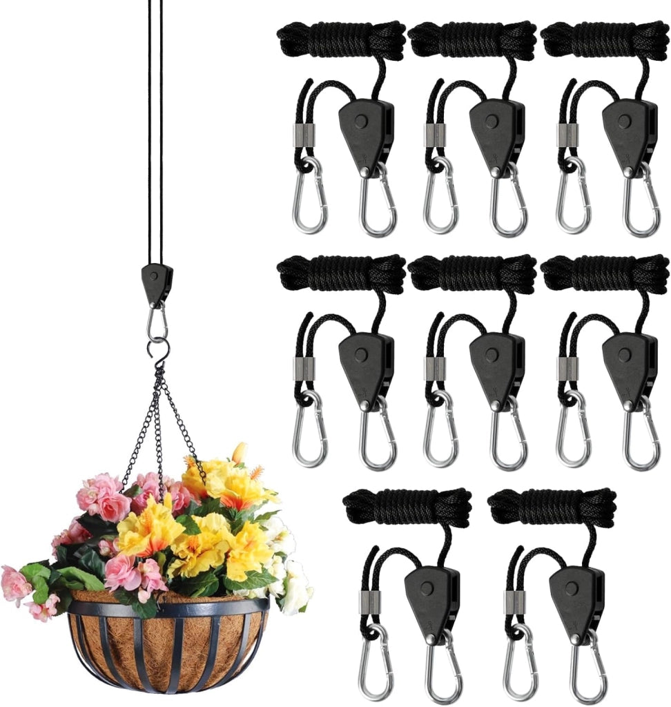 Set di 8 chiavi a cricchetto con corda in nylon, lunghezza 220 cm, capacità di carico fino a 68 kg
