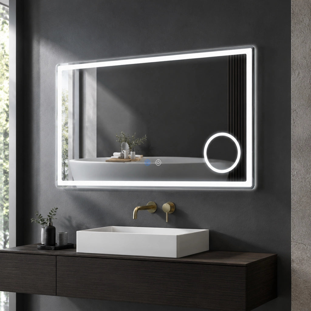 Specchio da bagno LED con ingrandimento 3x; luce regolabile e funzione antiappannamento in ferro bianco
