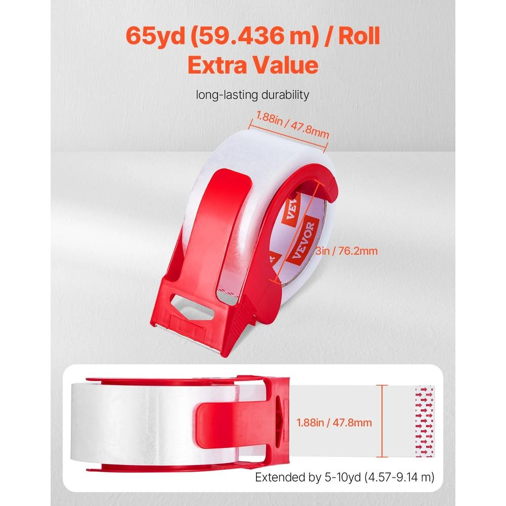 Set 6 rotoli nastro da imballaggio trasparente 47,8 mm x 65 yd con distributore, spessore 0,068 mm, per spedizioni e traslochi ID274865P6D6