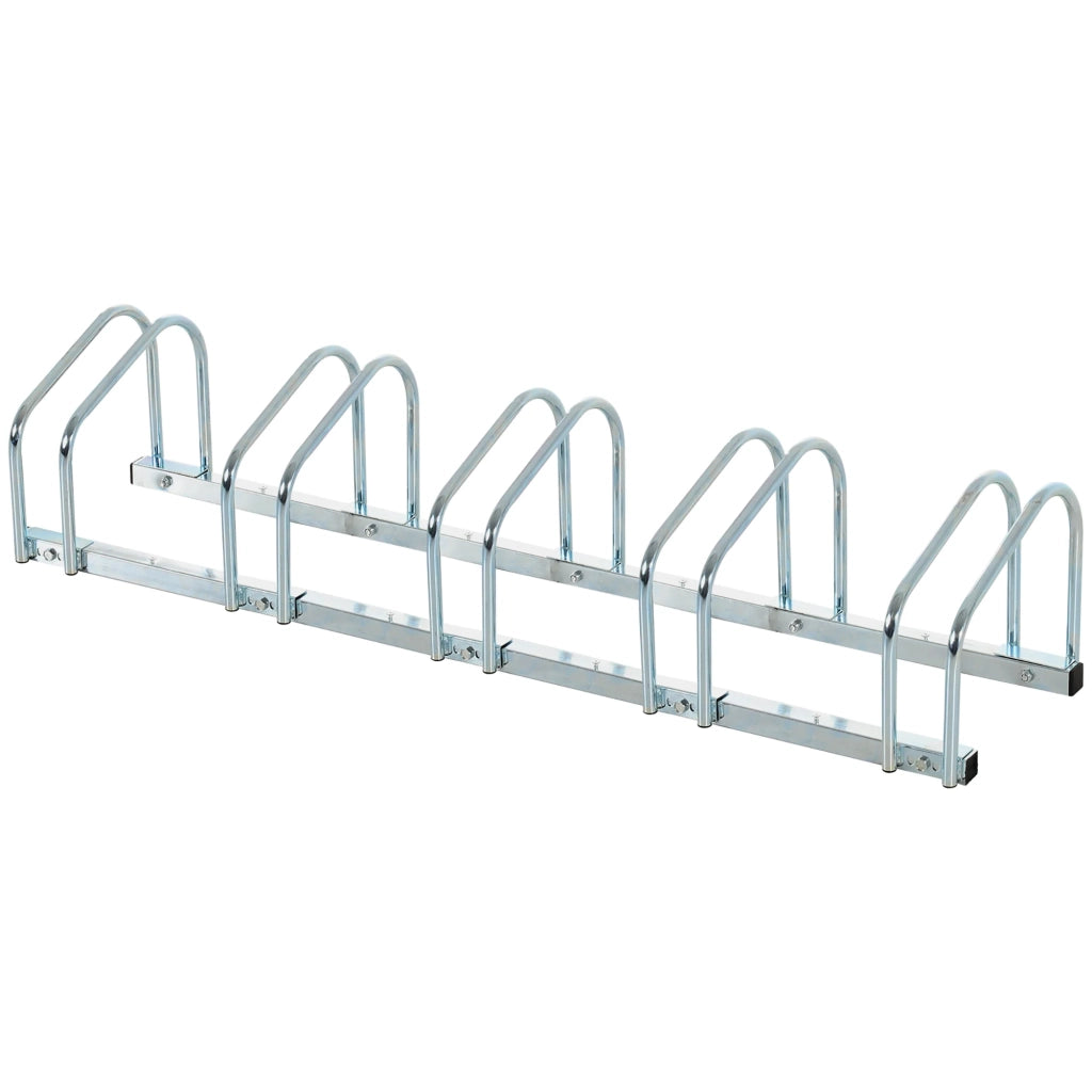 Portabici 5 biciclette terra garage compatto 145 x 33 x 27 cm smontabile preforato per fissaggio moderno essenziale in acciaio argento 21_0006930