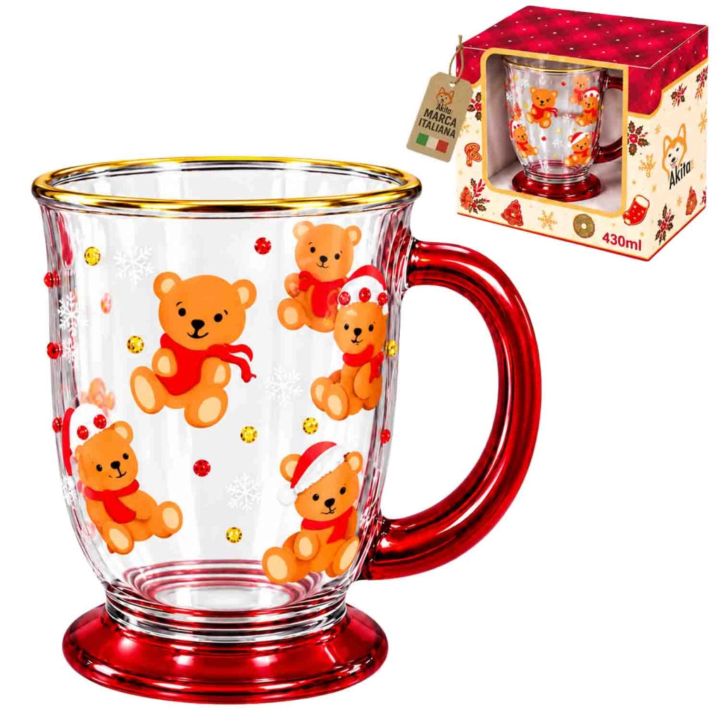 Akitaink Tazza Natalizia Mug Vetro Decorato Orsetti