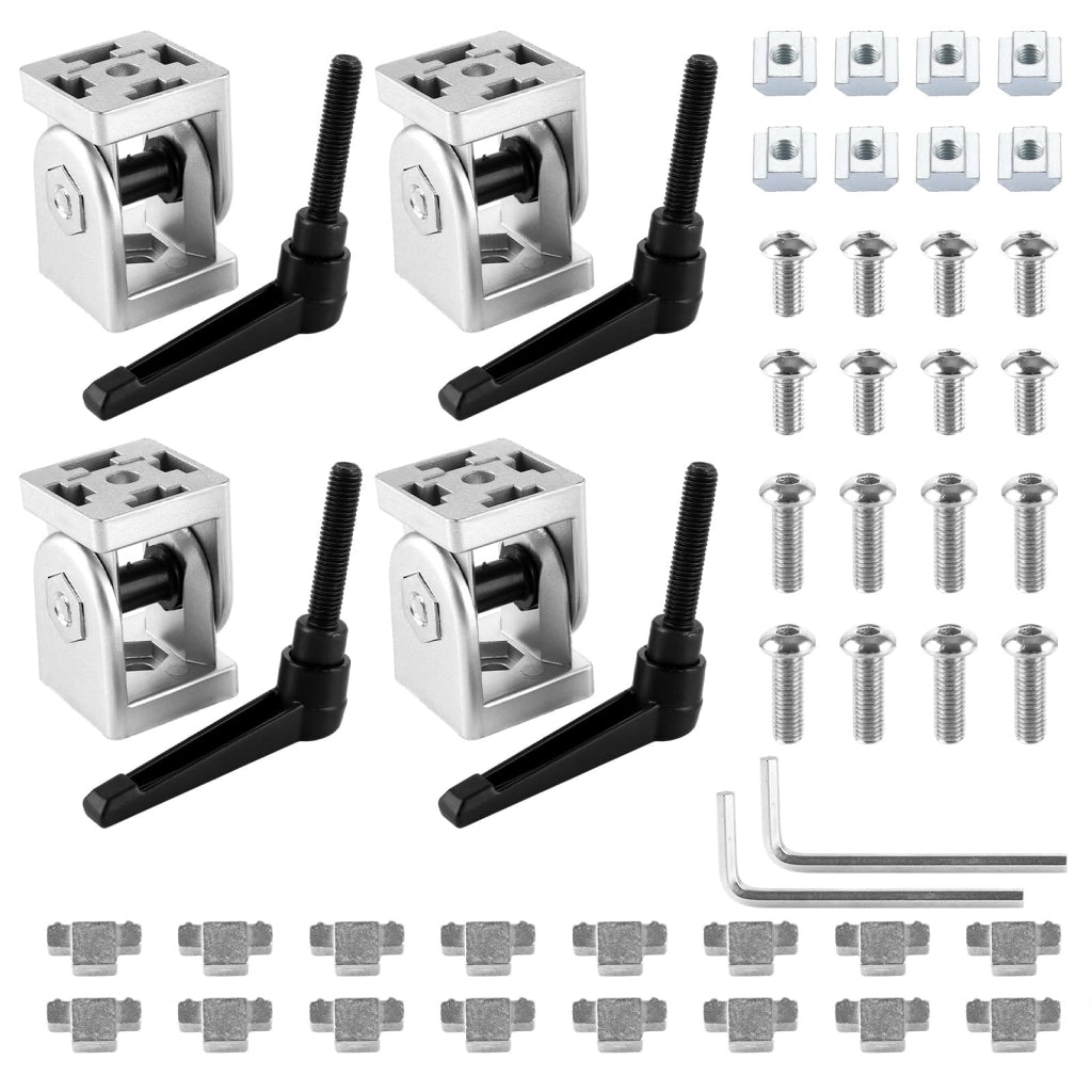 Set di 4 giunti angolari da 40x40 mm, con scanalatura 8, angolo di 180°, con sistema di bloccaggio a leva
