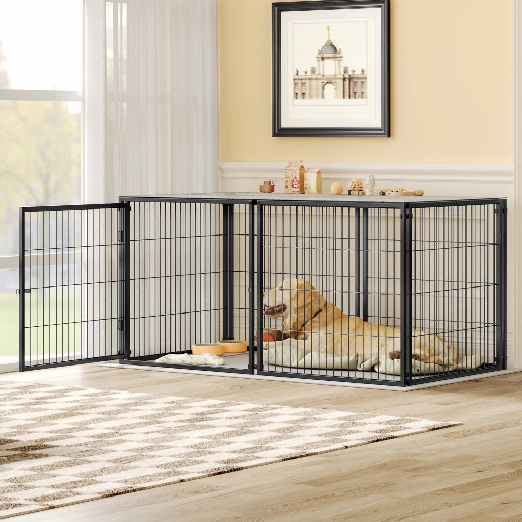 Gabbia per cani modulare con copertura e porta regolabile in ferro nero 160 × 80 × 80 cm