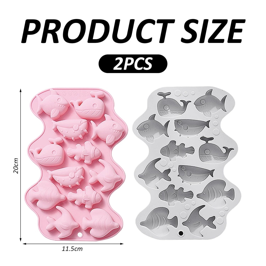 Set da 2 stampi in silicone a forma di pesci tropicali, ideali per biscotti e cioccolato, dimensioni 20,2 x 13,7 cm