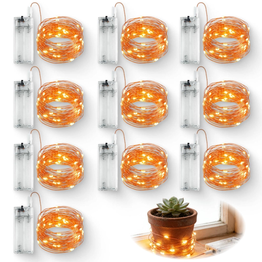 Catena luminosa a LED, lunghezza 3 metri, 30 LED bianco caldo, alimentazione a batteria, confezione da 10 pezzi