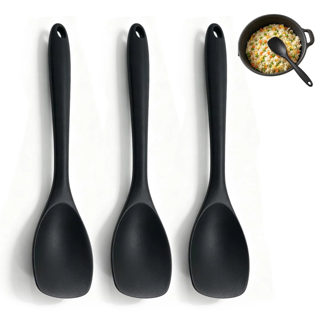 3 cucchiai da mescolare in silicone, neri, 27,5 cm, resistenti al calore