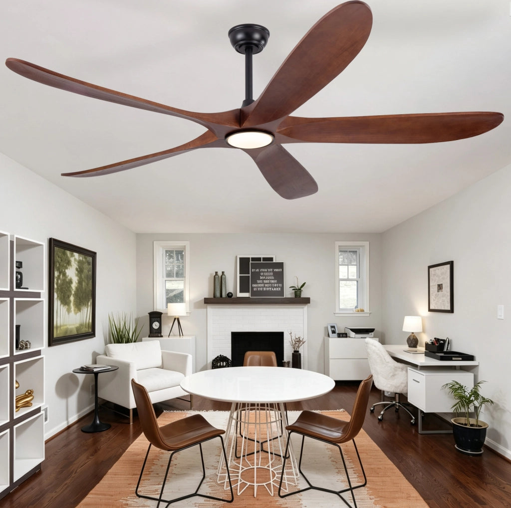 Ventilatore da soffitto con luce LED e 5 pale in legno massello