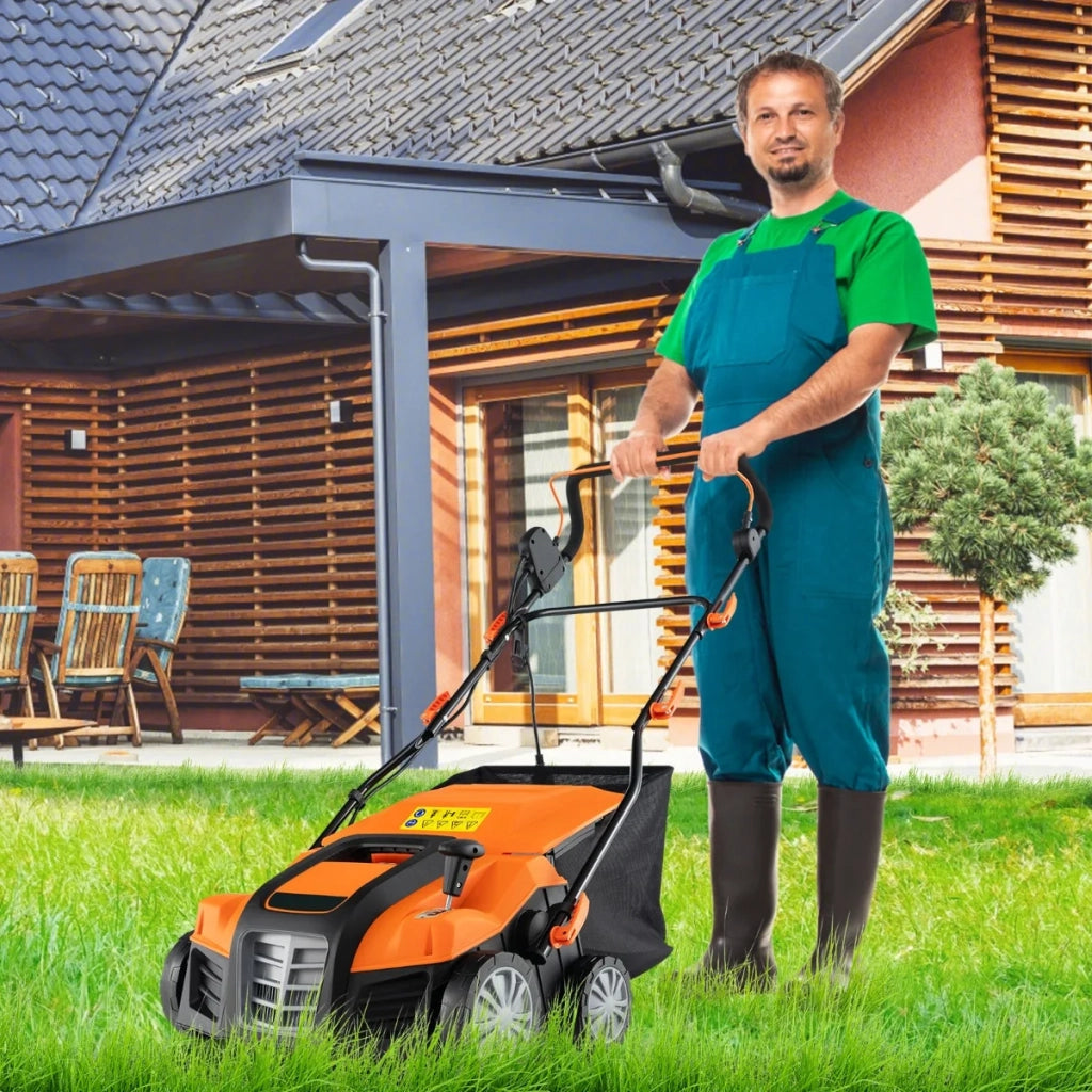 Scarificatore e Arieggiatore Elettrico 2 in 1 41 cm 15A con Sacco 55L per Giardino e Prato Arancione