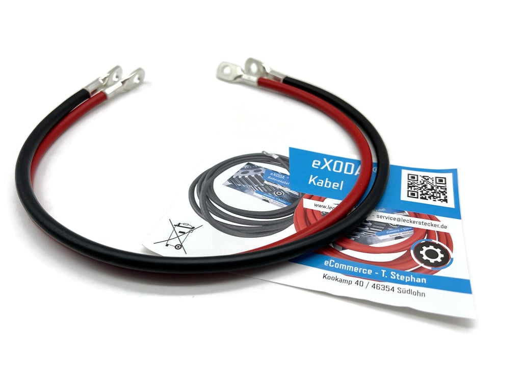 Kit cavi per batteria, sezione 16 mm², lunghezza 50 cm, connettori M8, colore rosso e nero, potenza massima 2580W