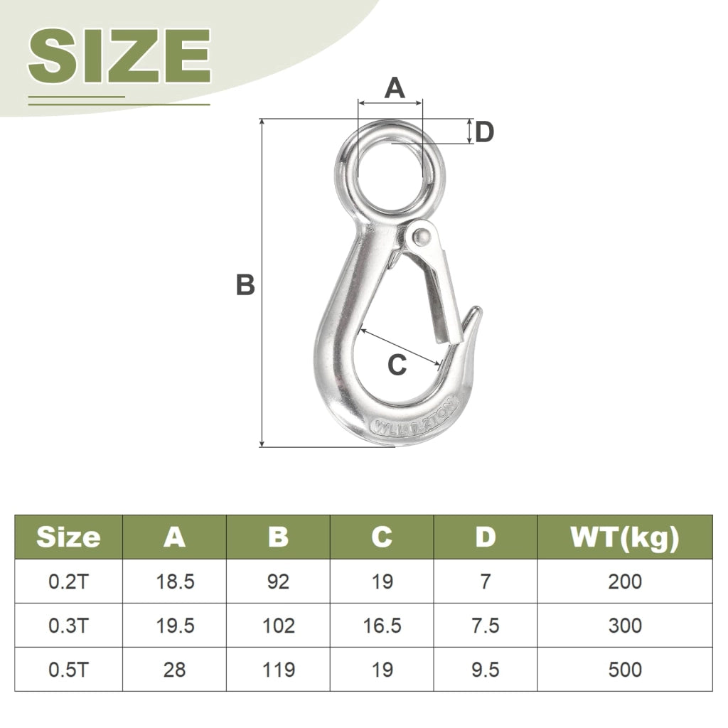 Gancio a catena 1100 lbs, acciaio inossidabile 304, 117 mm, colore argento