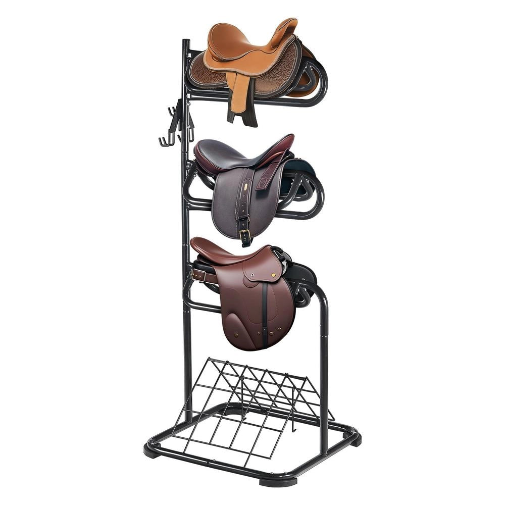 Supporto per Sella Autoportante TI-058 con Livelli Rotanti Rimovibili, Porta Sella Inglese e Western Robusto in Metallo Nero, 76,2x76,2x173,9 cm