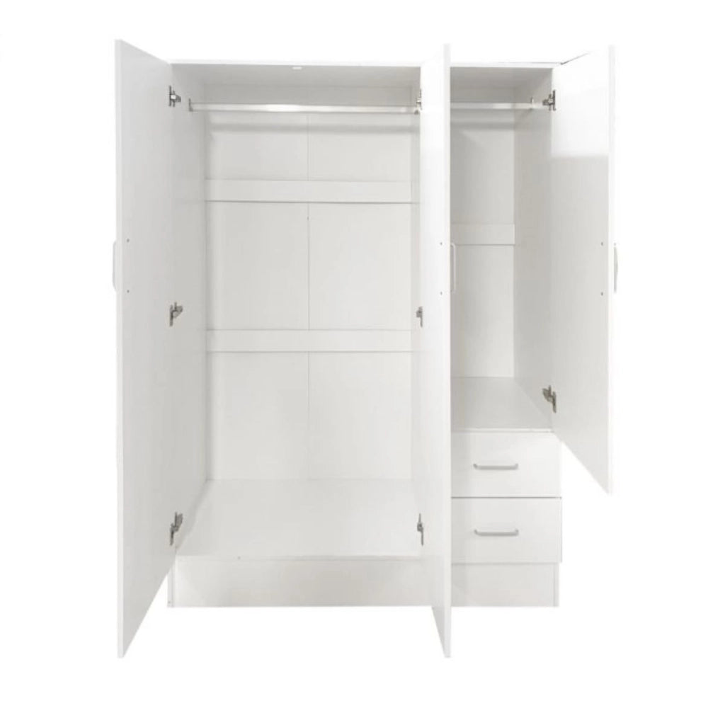 Guardaroba Anci, Armadio moderno a 3 ante battenti 2 cassetti, Mobile lineare da camera con tubo appendiabiti , Cm 120x50h170, Bianco