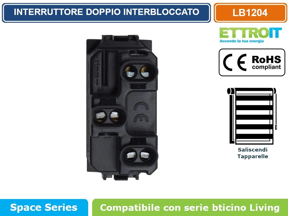 MODULO INTERRUTTORE DOPPIO INTERBLOCCO SALISCENDI 1P + 1P 10A 250V BIANCO COMPATIBILE CON BTICINO SERIE LIVING - ETTROIT