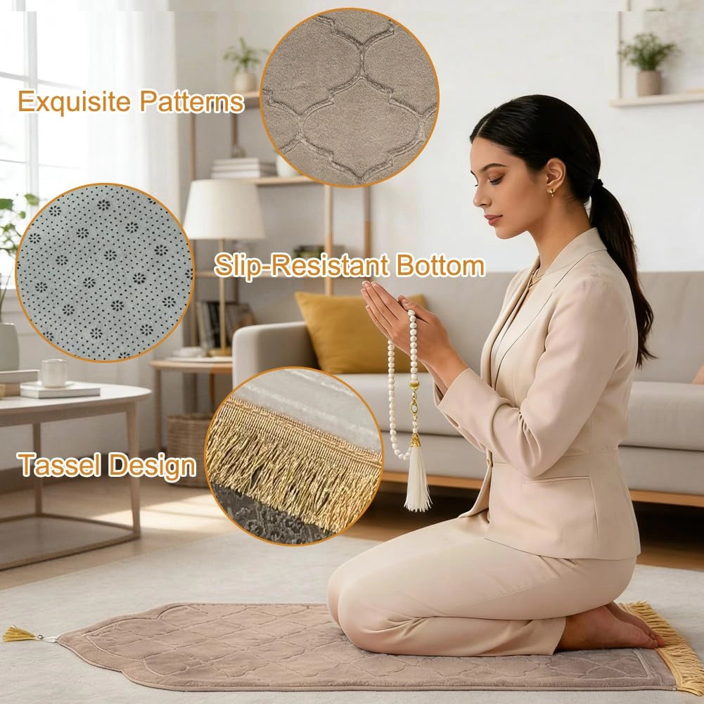 Tappetino da preghiera in morbido flanella imbottito, color beige, confezione singola
