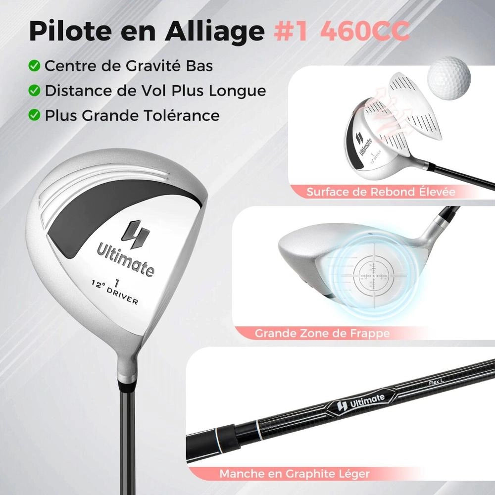 Set Completo di Mazze da Golf per Donna Destrorsa con Sacca da Trasporto Nero Leggero e Resistente