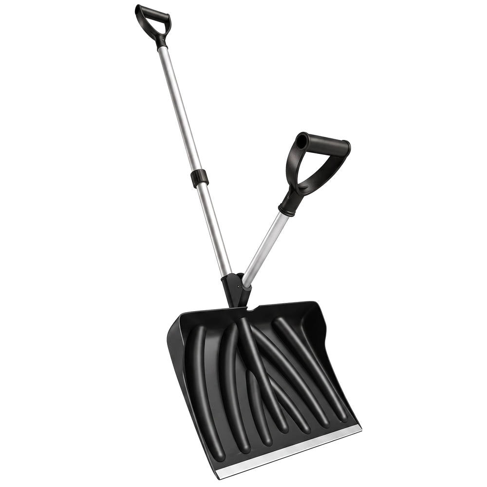 Pala da neve 45 cm spingineve in plastica con bordo in metallo, manico in alluminio e impugnatura ergonomica supplementare